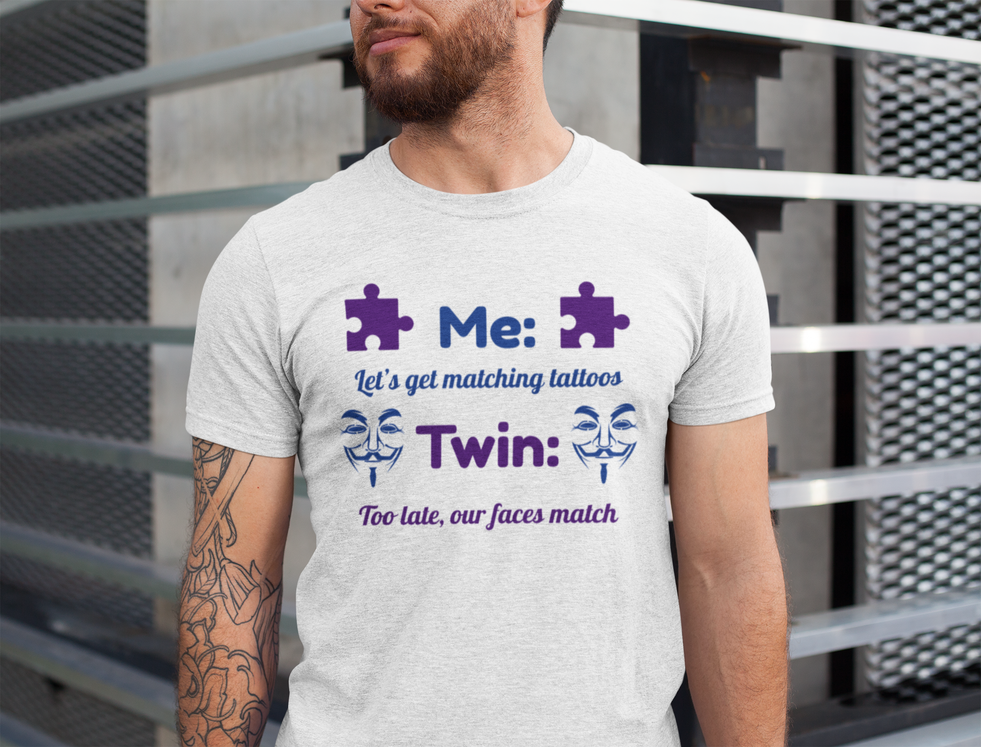 Matching Faces - Twin Vibes T-shirt For Twin Siblings (purple)