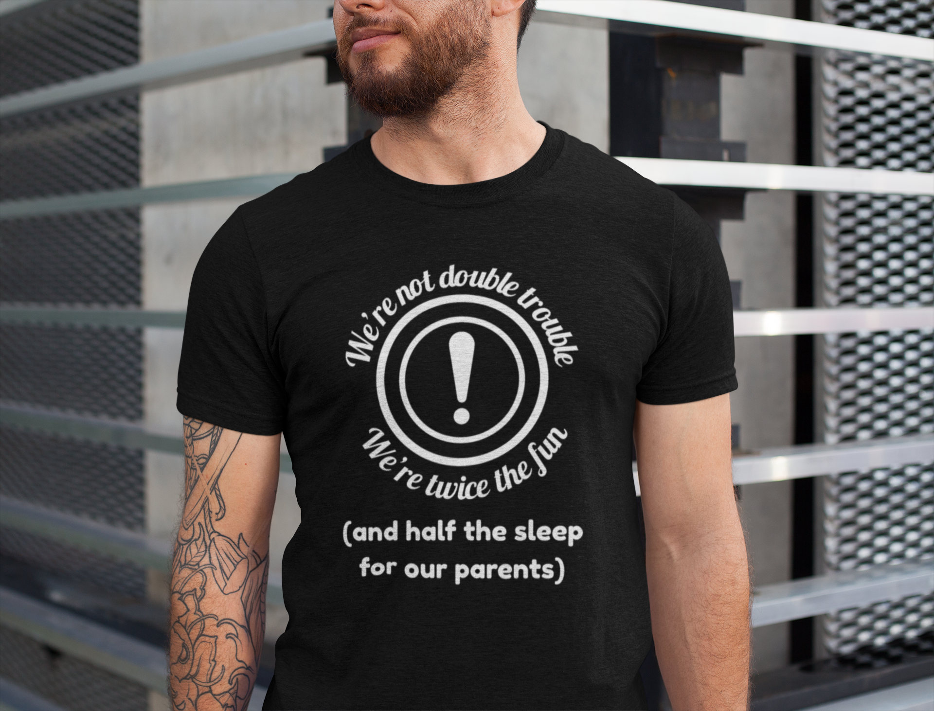 Twin vibes t-shirt - twice the fun (white, black shirt)