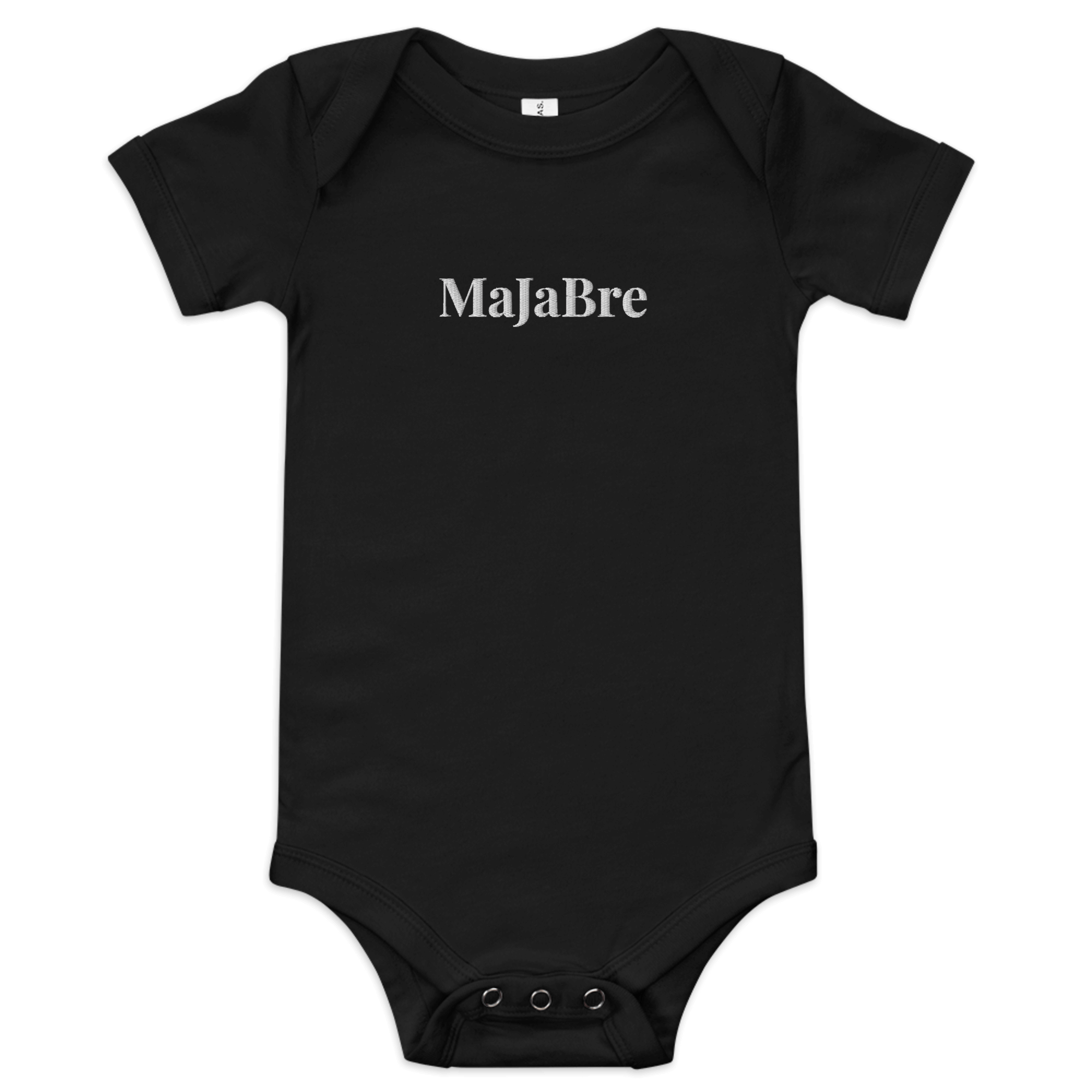 black twin bodysuit with white majabre sign 