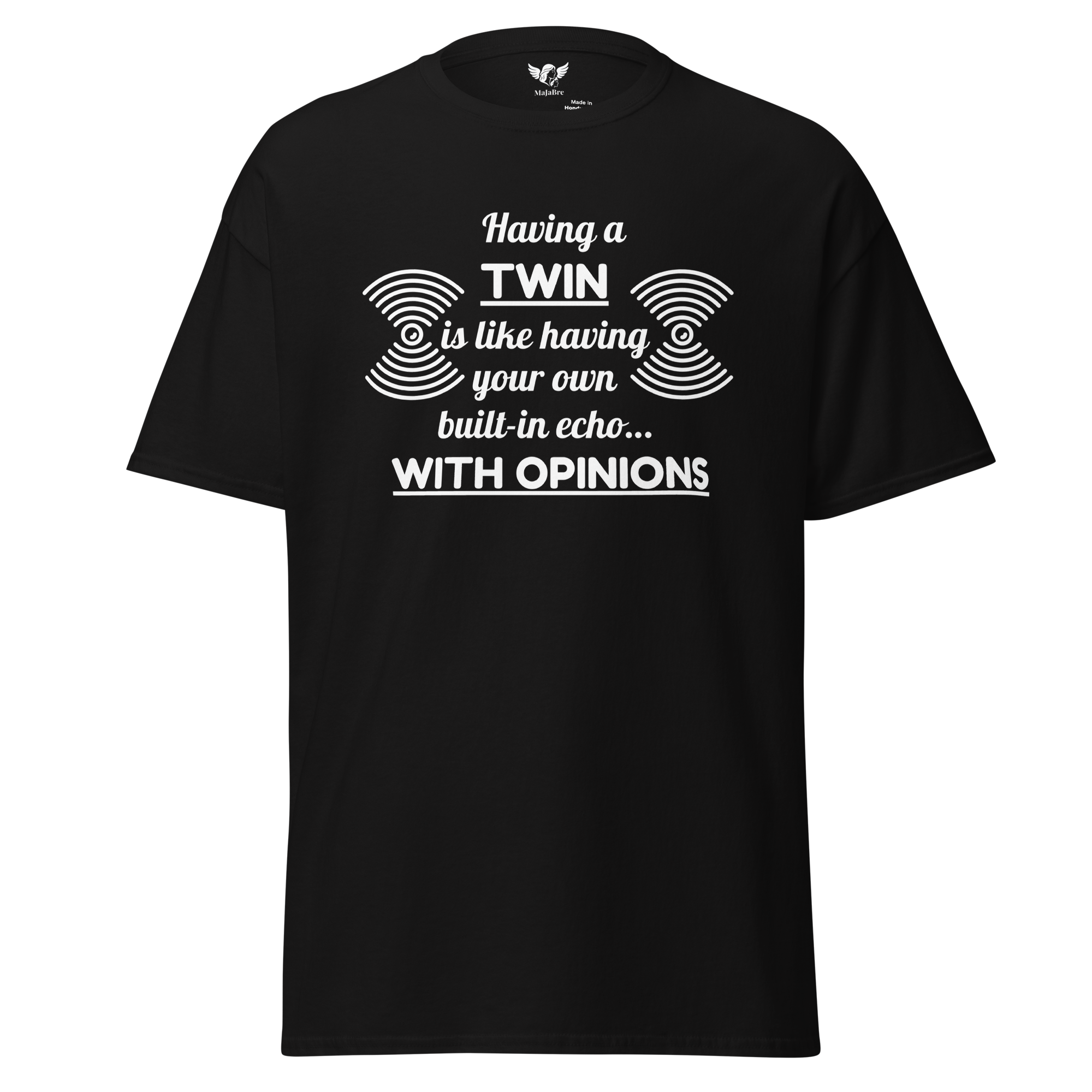 Twin vibes t-shirt - twin with opinions (white, black shirt)