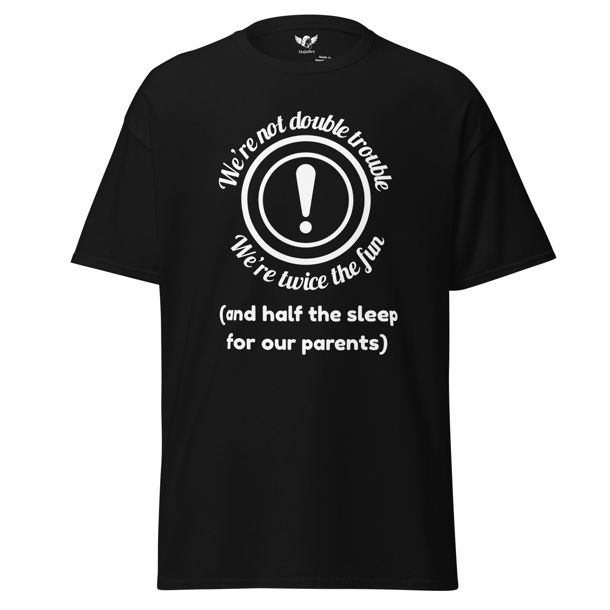 Twin vibes t-shirt - twice the fun (white, black shirt)