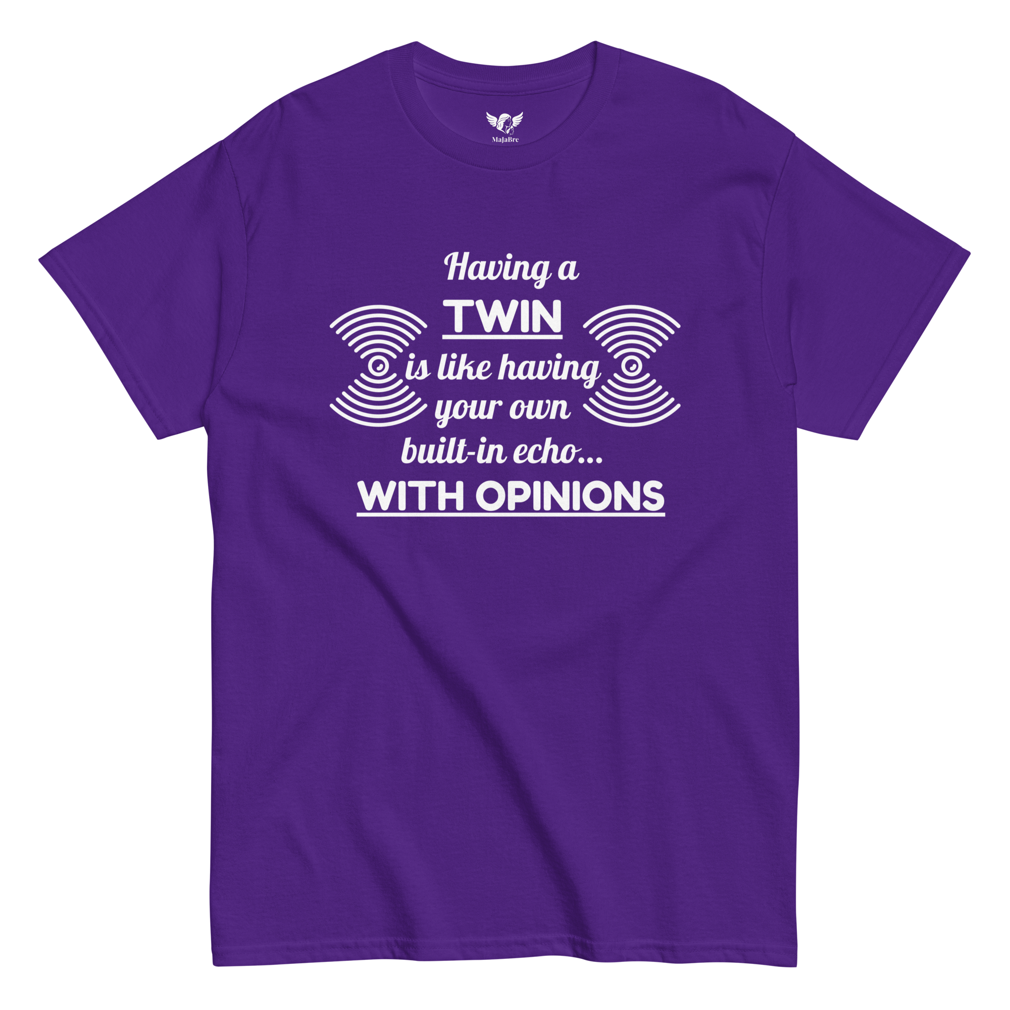 Twin vibes t-shirt - twin with opinions (white, purple shirt)