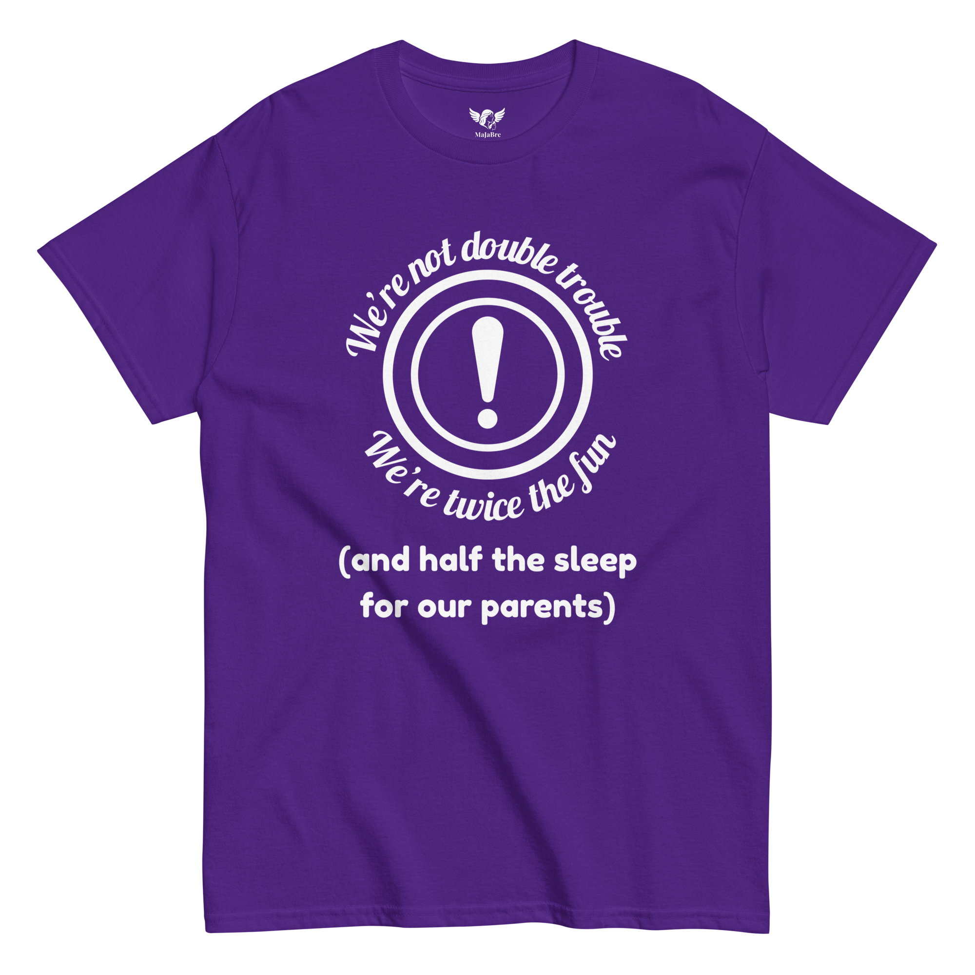 Twin vibes t-shirt - twice the fun (white, purple shirt)