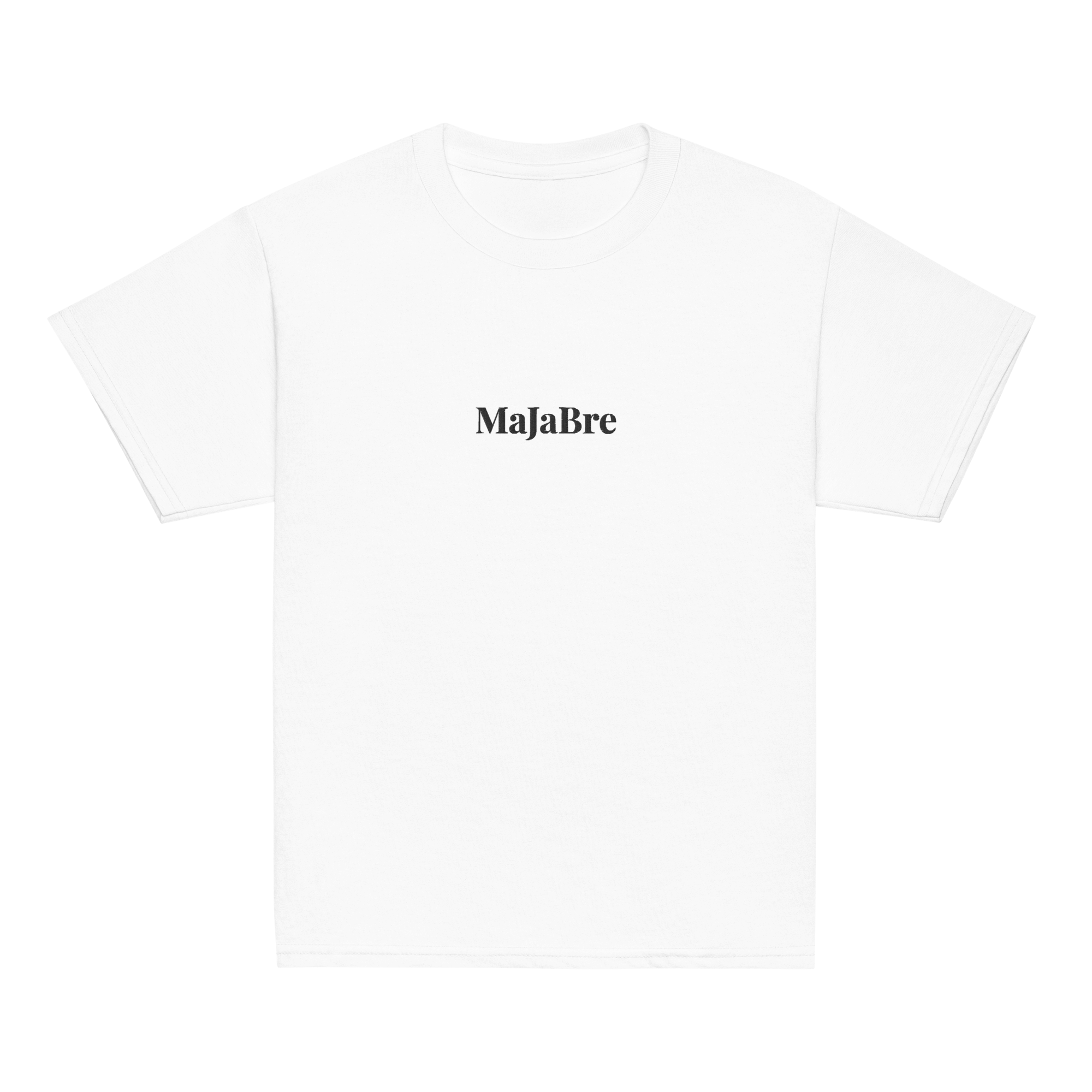 white twin shirt for kids with black majabre sign