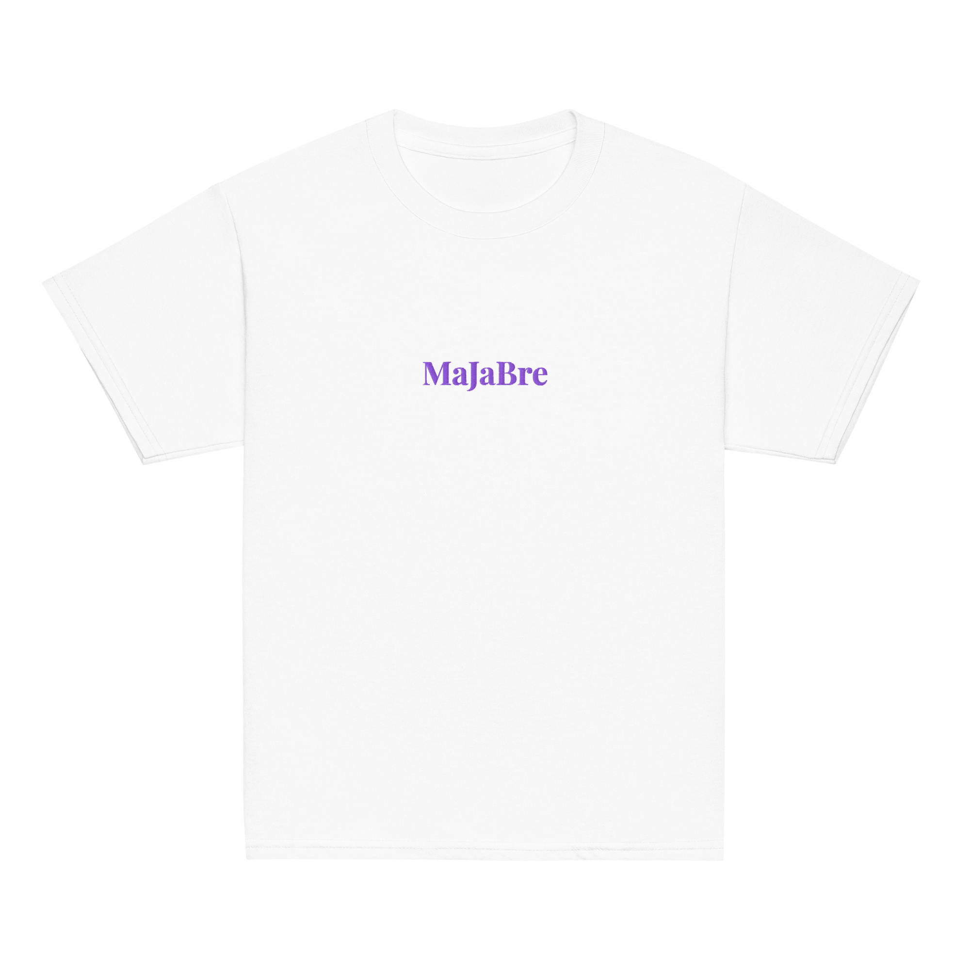 white twin shirt for kids with purple majabre sign